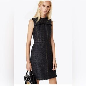 Tory Burch Aria Metallic Black And Navy Sleeveless Tweed Dress Sz 12 $398